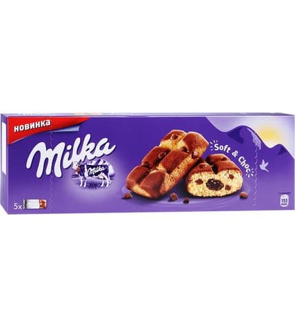 Пирожное Milka бисквитное с шоколадной начинкой и кусочками молочного шоколада