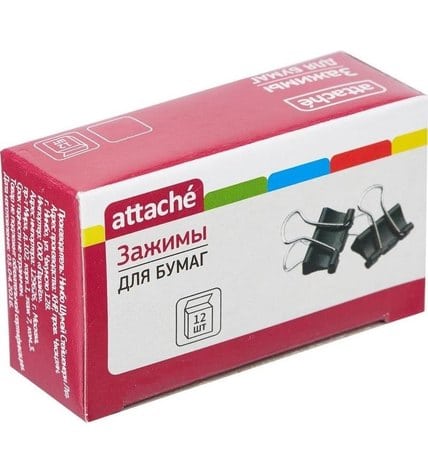 Зажимы для бумаги Attache черные 32 мм 12 штук