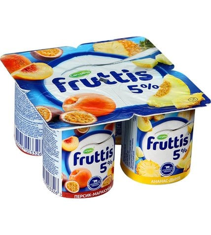 Йогуртный продукт Fruttis персик маракуйя ананас дыня 5% 115 г