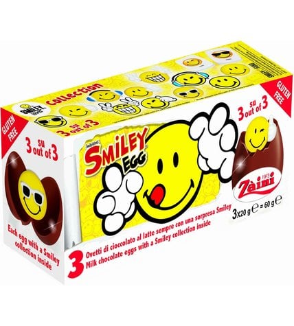 Набор шоколадных яиц Zaini Smiley egg с сюрпризом 3 шт 60 г