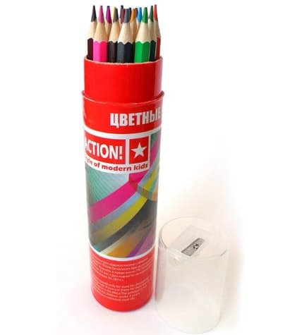 Набор цветных карандашей Action! в тубусе с точилкой 18 цветов