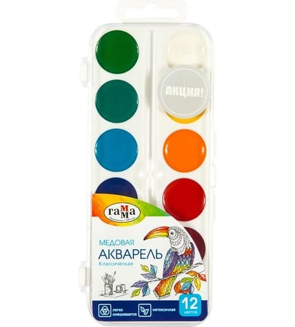 Акварель Гамма Классическая медовая 12 цветов