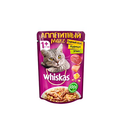 Корм Whiskas Аппетитный микс для кошек сырный соус, курица, утка 85 г