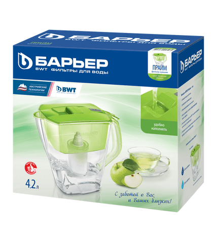Фильтр-кувшин Барьер Прайм для очистки воды зеленое яблоко 4,2 л