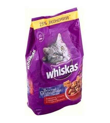 Корм Whiskas сухой подушечки с нежным паштетом курица и индейка 