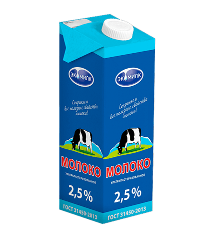 Молоко Экомилк ультрапастеризованное 2,5% бзмж 950 мл