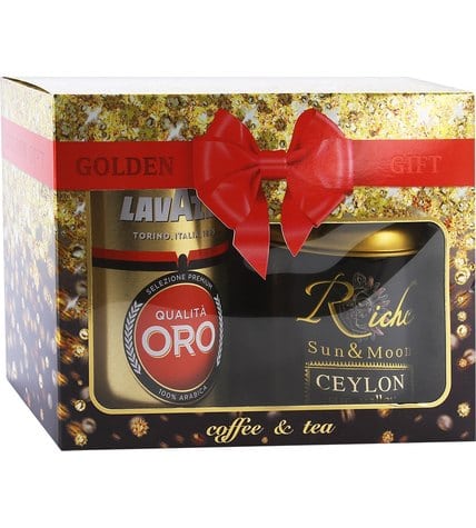 Подарочный набор Golden Gift кофе Lavazza Qualita Oro молотый 250 г и чай черный Riche Ceylon Sun Valley листовой 100 г