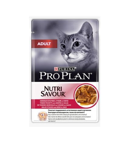 Влажный корм Purina Pro Plan Nutri Savour для взрослых кошек с уткой в соусе 85 г