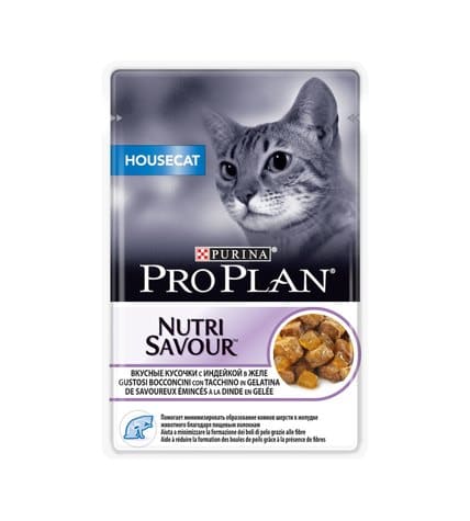 Влажный корм Purina Pro Plan для взрослых кошек живущих дома вкусные кусочки с индейкой в желе 85 г