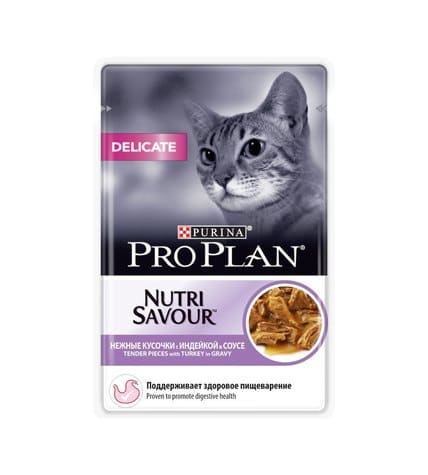 Влажный корм Purina Pro Plan Nutri Savour для кошек с чувствительным пищеварением с индейкой в соусе 85 г