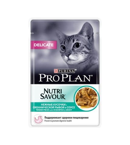Влажный корм Purina Pro Plan Nutri Savour для кошек с чувствительным пищеварением с океанической рыбой в соусе 85 г