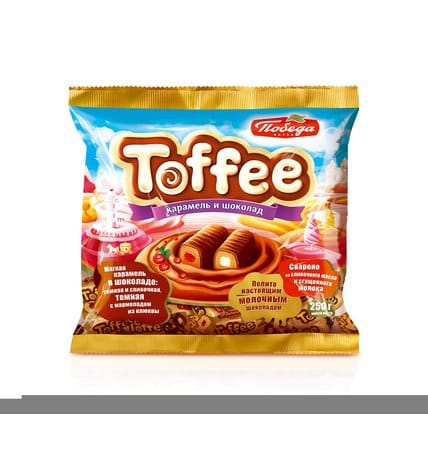 Конфеты Победа вкуса Toffee мягкая карамель в шоколаде 250 г