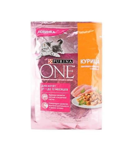 Корм Purina One полнорационный для котят от 1 до 12 месяцев с курицей и морковью 75 г