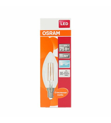 Светодиодная лампа Osram LED FIL 6W E14 холодный свеча