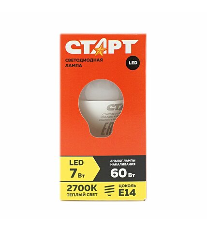 Светодиодная лампа Старт LED 7W E14 теплый шар