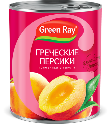 Персики Green Ray греческие половинки в легком сиропе