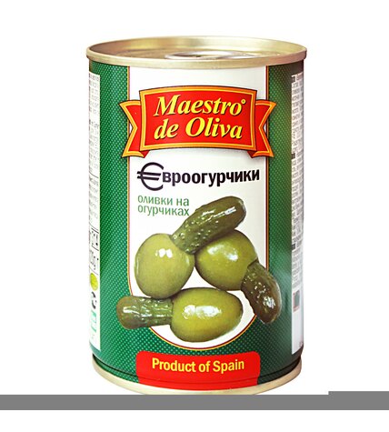 Оливки Maestro de Oliva на огурчике в оливковом масле