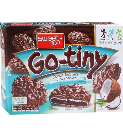 Печенье Sweet Plus Go-Tiny бисквитное со вкусом шоколада с молочным кремом и кокосом 130 г