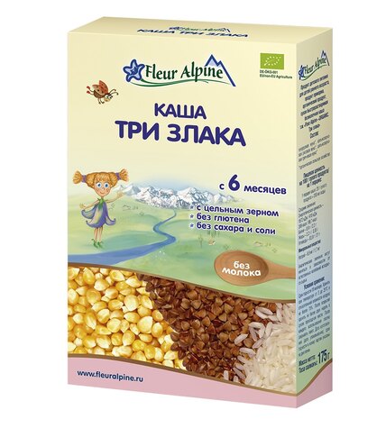 Каша Fleur Alpine Organic 3 злака безмолочная с 6 месяцев 175 г