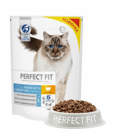 Корм Perfect Fit сухой для красивой шерсти и здоровой кожи кошек с индейкой 650 г купить в Москве