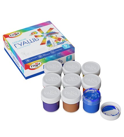 Гуашь Гамма Классика 9 цветов 20 мл купить в Москве