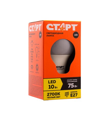Светодиодная лампа Старт E27 10 Вт теплый груша матовая