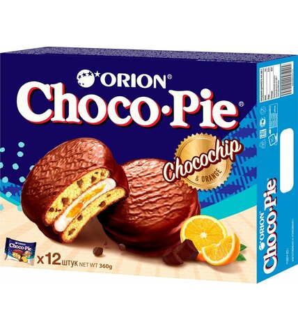 Пирожное Choco Pie ChocoChip c апельсиновым джемом и шоколадной крошкой 360 г