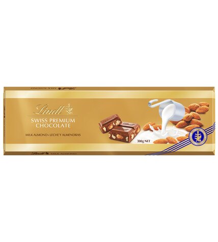 Шоколад Lindt Gold молочный с целым миндалем 300 г