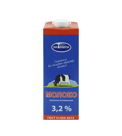 Молоко Экомилк ультрапастеризованное 3,2% бзмж 950 мл