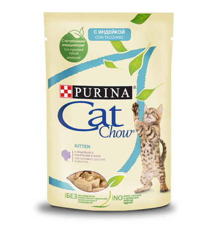 Влажный корм Purina Cat Chow для котят с индейкой и кабачками в желе 85 г