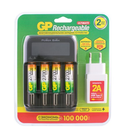Зарядное устройство GP+USB адаптер+аккумуляторы GP АА 2700 mAh 4 шт