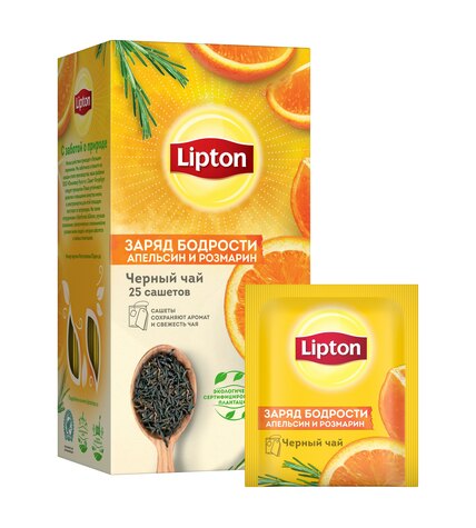 Чай черный Lipton Заряд бодрости с апельсином и листьями розмарина в пакетиках 1,5 г х 25 шт