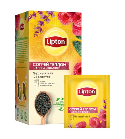 Чай черный Lipton Согрей теплом с малиной и шалфеем в пакетиках 1,5 г х 25 шт