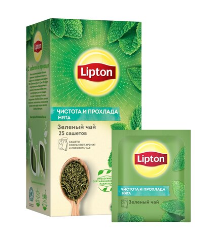 Чай зеленый Lipton Чистота и прохлада с мятой в пакетиках 1,5 г х 25 шт