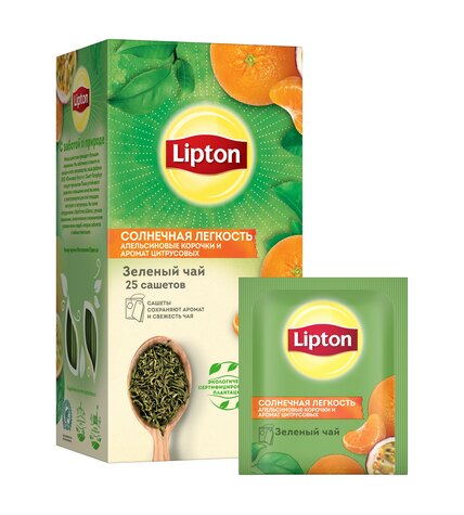 Чай зеленый Lipton Солнечная легкость цитрус и апельсиновые корочки в пакетиках 1,5 г х 25 шт