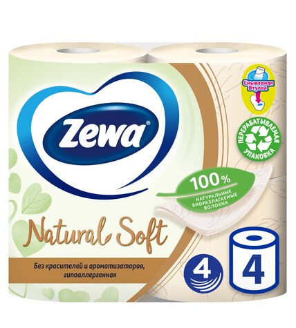 Туалетная бумага ZEWA Natural Soft 4-х слойная 4 шт