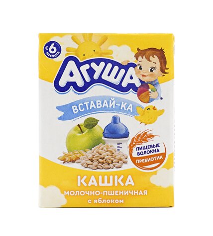 Каша Агуша молочная Вставай-ка пшеничная с яблоком 2.5% 6 мес