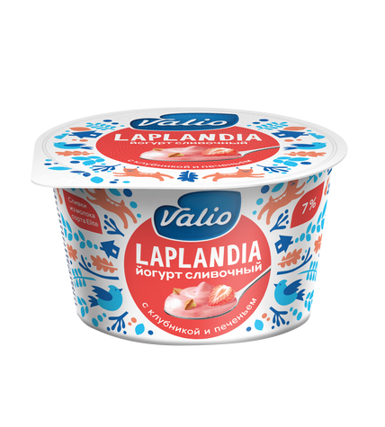 Йогурт Valio Laplandia сливочный с клубникой и кусочками печенья 7%180 г