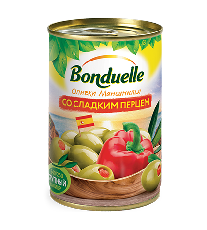 Оливки Bonduelle зеленые фаршированные сладким перцем 300 г