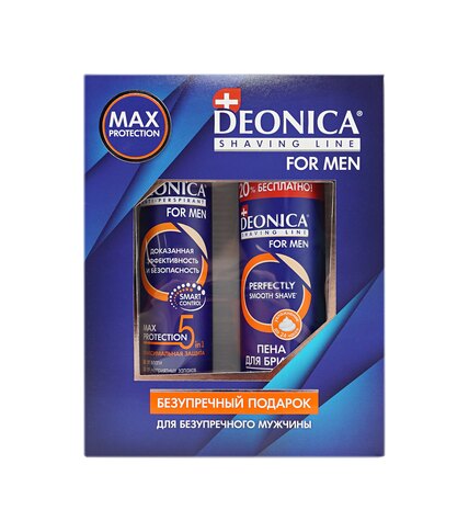 Подарочный набор Deonica For Men 5 protection Дезодорант-антиперспирант 5 Protection 200 мл + Пена для бритья Максимальная защита 200 мл