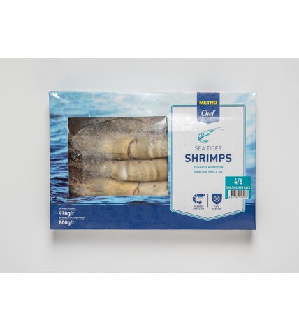 Креветки Cambas Royales тигровые 4/6 с головой свежемороженые