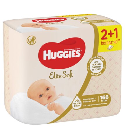 Салфетки Huggies Elite Soft влажные детские 168 шт