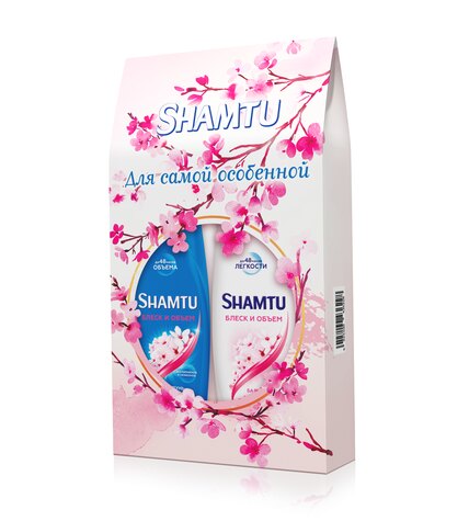 Подарочный набор Shamtu Шампунь Блеск и объем Экстракт японской вишни 360 мл + Бальзам для волос Блеск и объем Экстракт японской вишни 360 мл