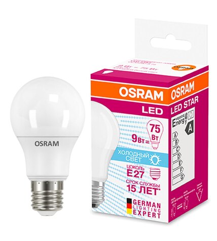 Лампа светодиодная Osram LED A75 E27 9W груша нейтральный свет