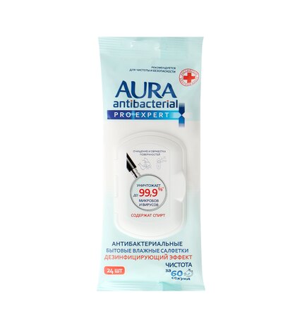 Влажные салфетки Aura Proexpert антибактериальные 24 шт