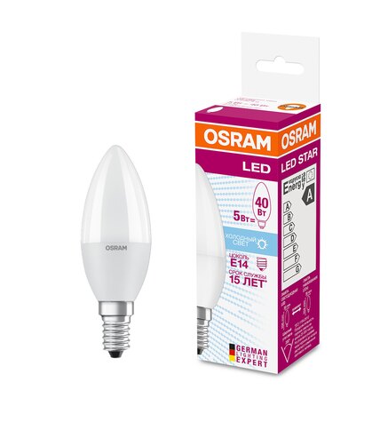 Лампа светодиодная Osram LED E14 5W свеча холодный свет