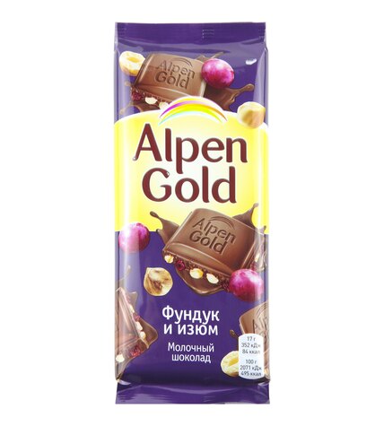 Шоколад Alpen Gold молочный Фундук-изюм 85 г