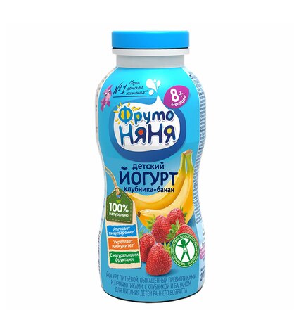 Питьевой йогурт ФрутоНяня клубника-банан с 8 месяцев 2,5% 200 г