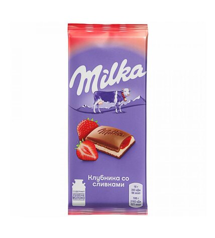 Шоколад Milka молочный клубника-сливки 85 г