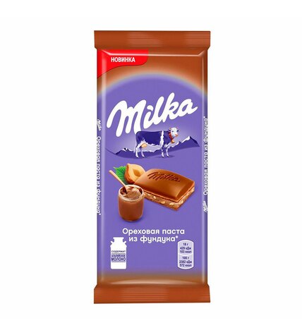 Шоколад Milka молочный с ореховой пастой из фундука 85 г